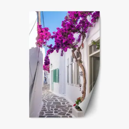 Adesivo riposizionabile vicolo fiorito in Grecia • Wallissimo®