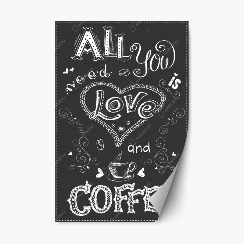 Adesivo riposizionabile amore e caffè in stile lavagna