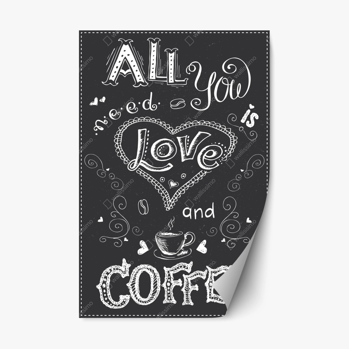 Adesivo riposizionabile amore e caffè in stile lavagna • Wallissimo®