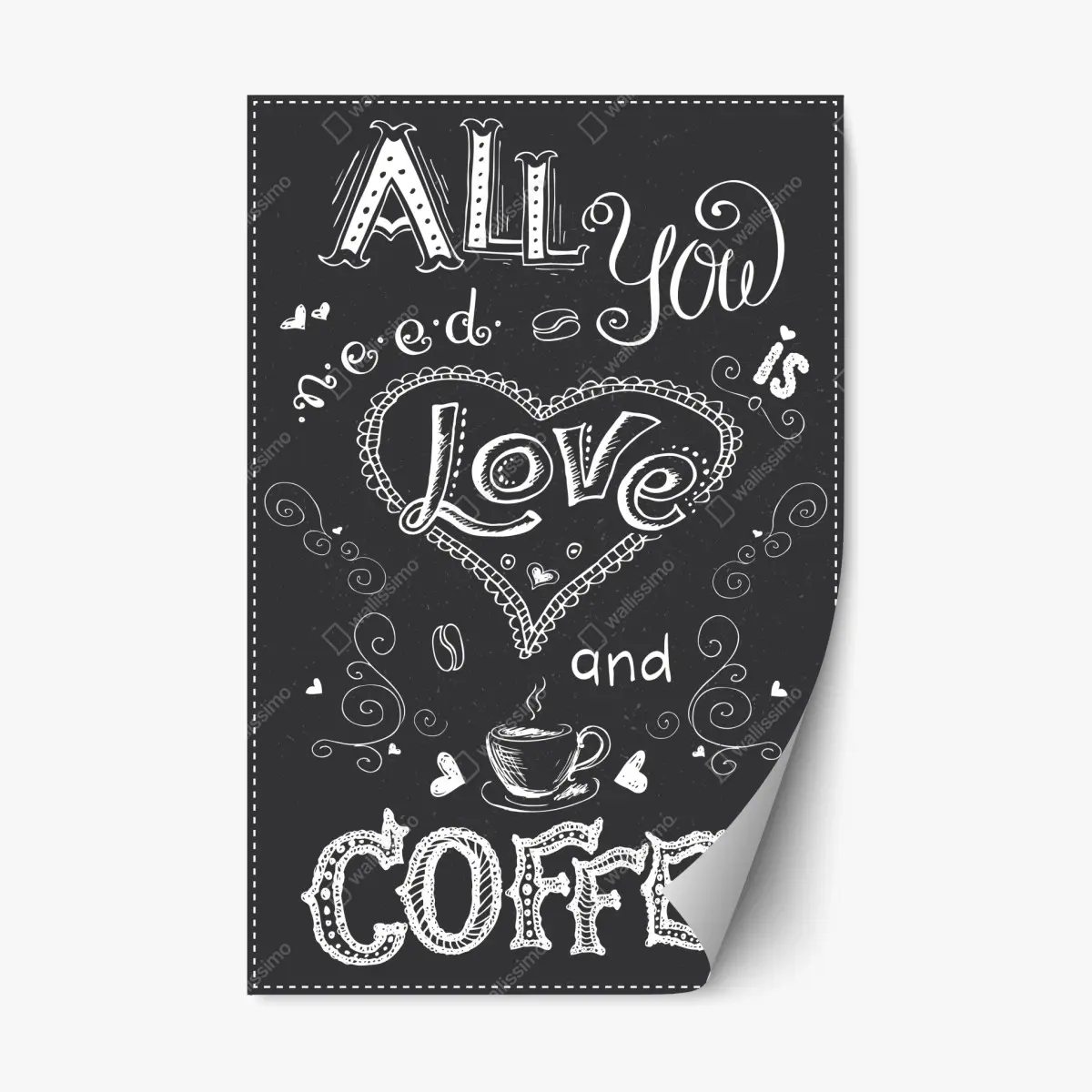 Adesivo riposizionabile amore e caffè in stile lavagna • Wallissimo®