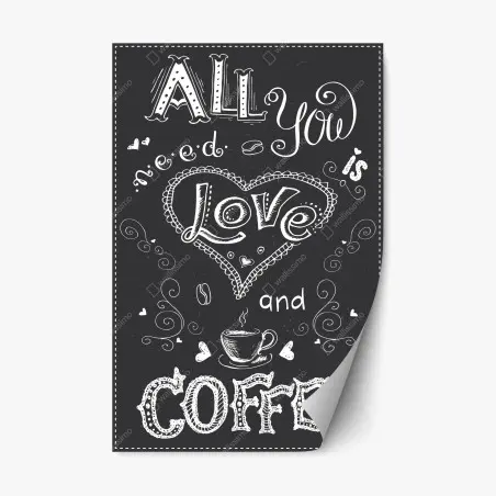 Adesivo riposizionabile amore e caffè in stile lavagna • Wallissimo®