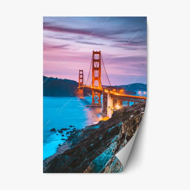 Adesivo riposizionabile tramonto sul Golden Gate: panorama sulla baia di San Francisco