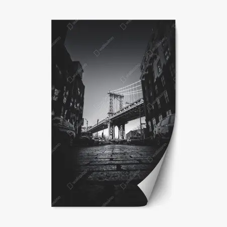 Adesivo riposizionabile panorama urbano sotto il ponte di Manhattan • Wallissimo®