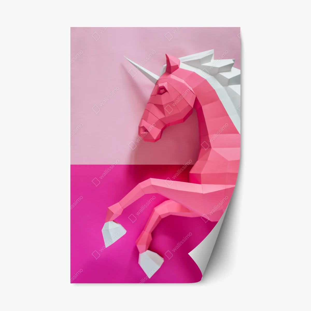Adesivo riposizionabile unicorno geometrico rosa su sfondo bicolore • Wallissimo® Adesivo riposizionabile unicorno geometrico rosa su sfondo bicolore • Wallissimo®