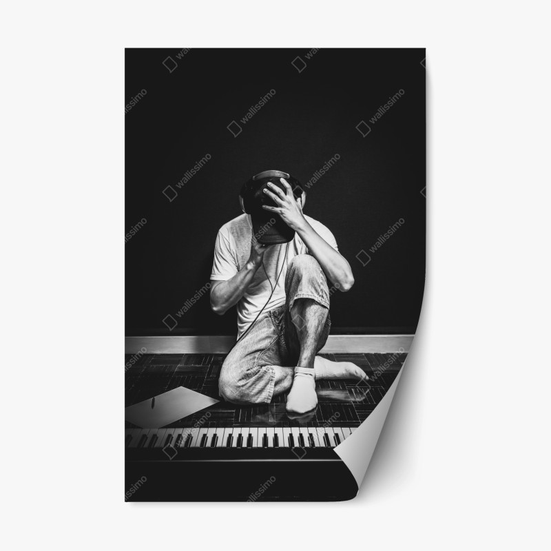 Adesivo riposizionabile introspezione musicale in bianco e nero