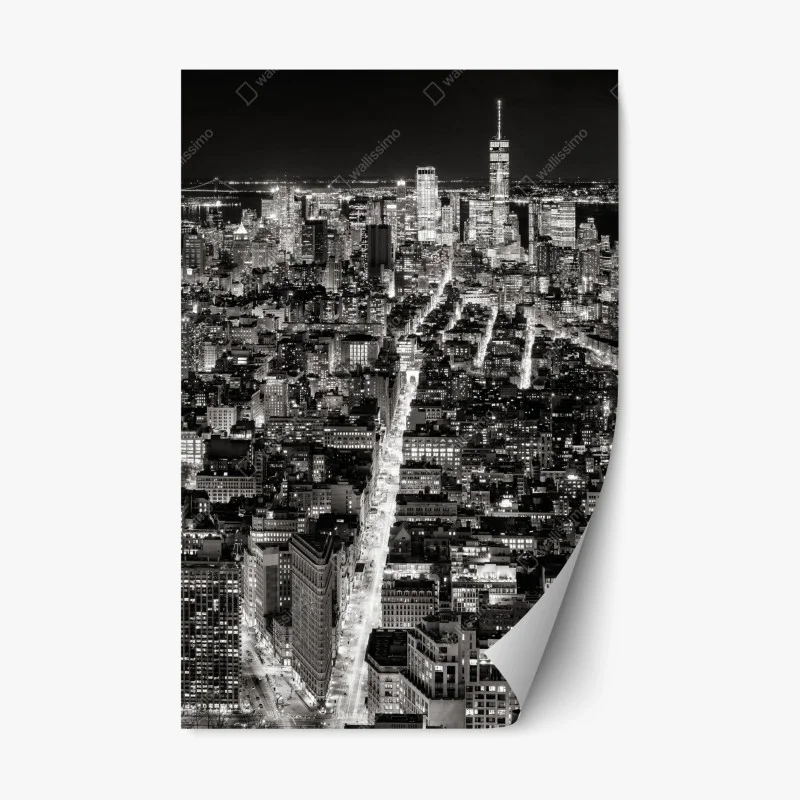 Adesivo riposizionabile skyline notturno di New York in bianco e nero