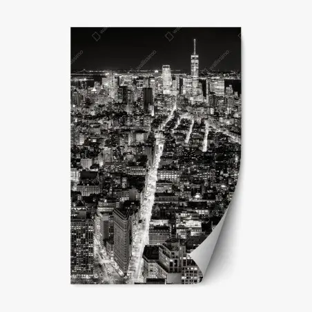 Adesivo riposizionabile skyline notturno di New York in bianco e nero • Wallissimo®