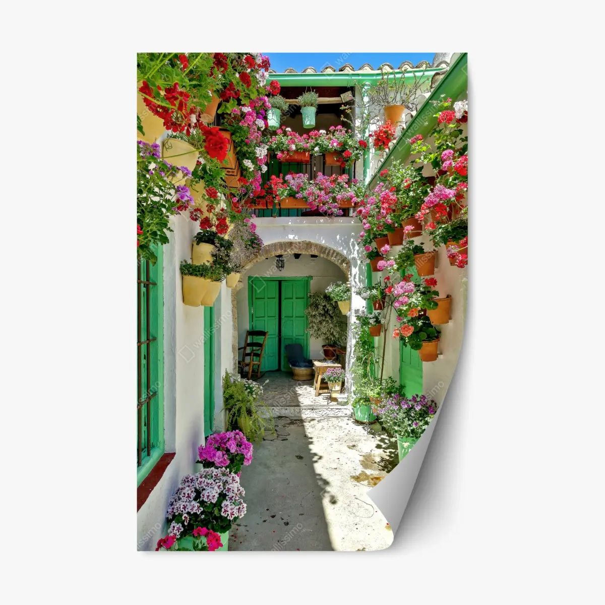 Adesivo riposizionabile angolo fiorito nel cortile • Wallissimo®