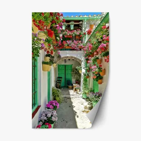 Adesivo riposizionabile angolo fiorito nel cortile • Wallissimo®