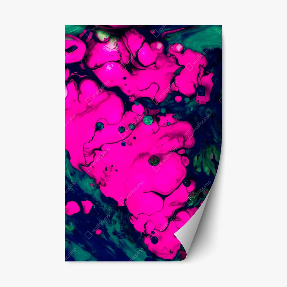 Adesivo riposizionabile astrazione fluida rosa e smeraldo • Wallissimo® Adesivo riposizionabile astrazione fluida rosa e smeraldo • Wallissimo®