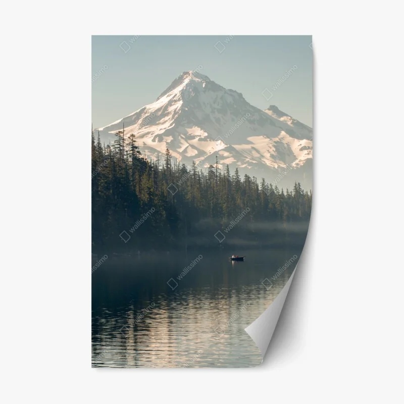 Adesivo riposizionabile serenità alpina: lago e monte innevato