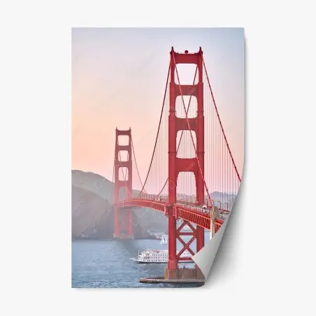 Adesivo riposizionabile maestoso Golden Gate al tramonto • Wallissimo®