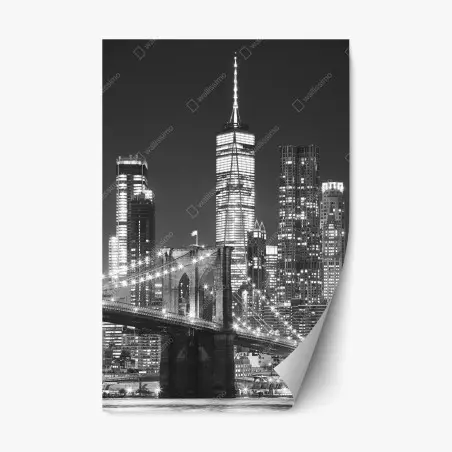 Adesivo riposizionabile notte sul ponte di Brooklyn e skyline di Manhattan • Wallissimo®