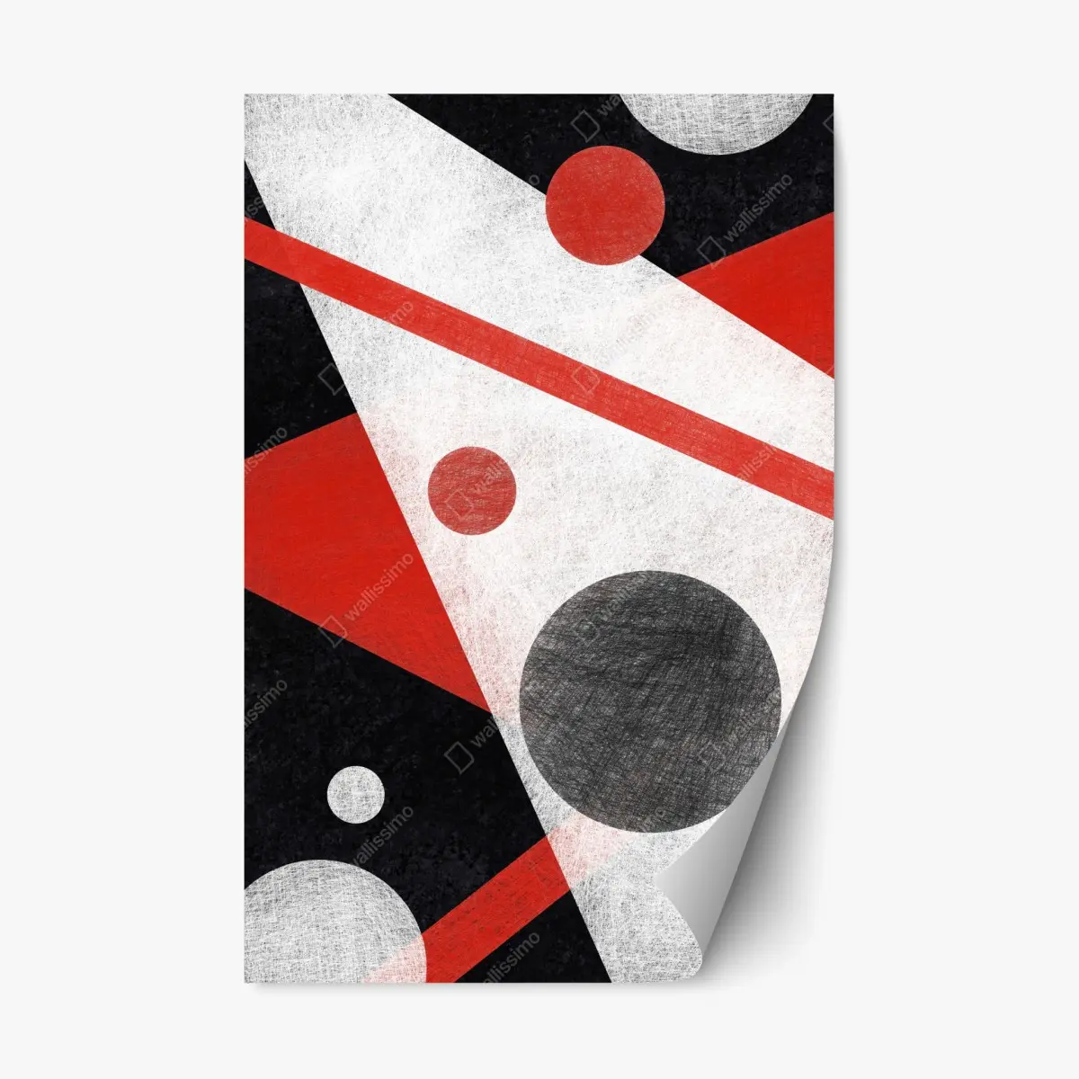 Adesivo riposizionabile composizione geometrica astratta rossa e nera • Wallissimo®