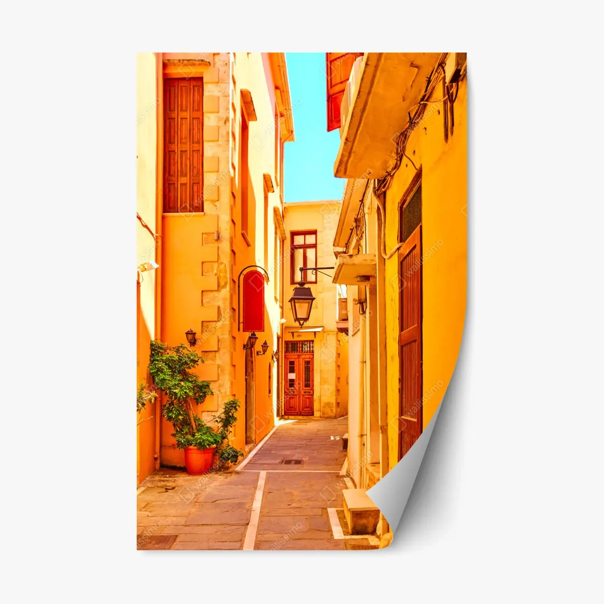 Adesivo riposizionabile vicolo soleggiato di Rethymno • Wallissimo®
