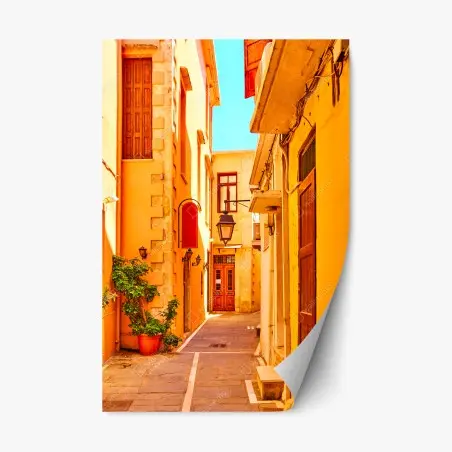 Adesivo riposizionabile vicolo soleggiato di Rethymno • Wallissimo®