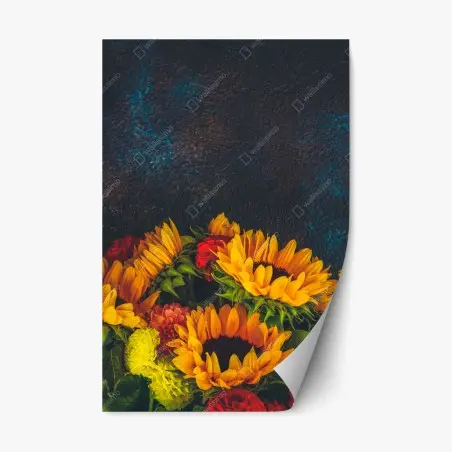 Adesivo riposizionabile girasoli vivaci su sfondo scuro • Wallissimo®