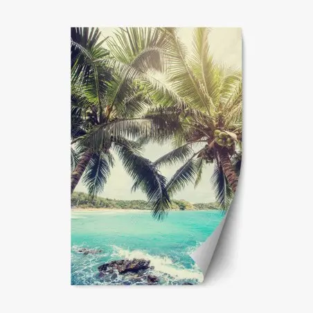 Adesivo riposizionabile sogno tropicale palme e mare turchese • Wallissimo®