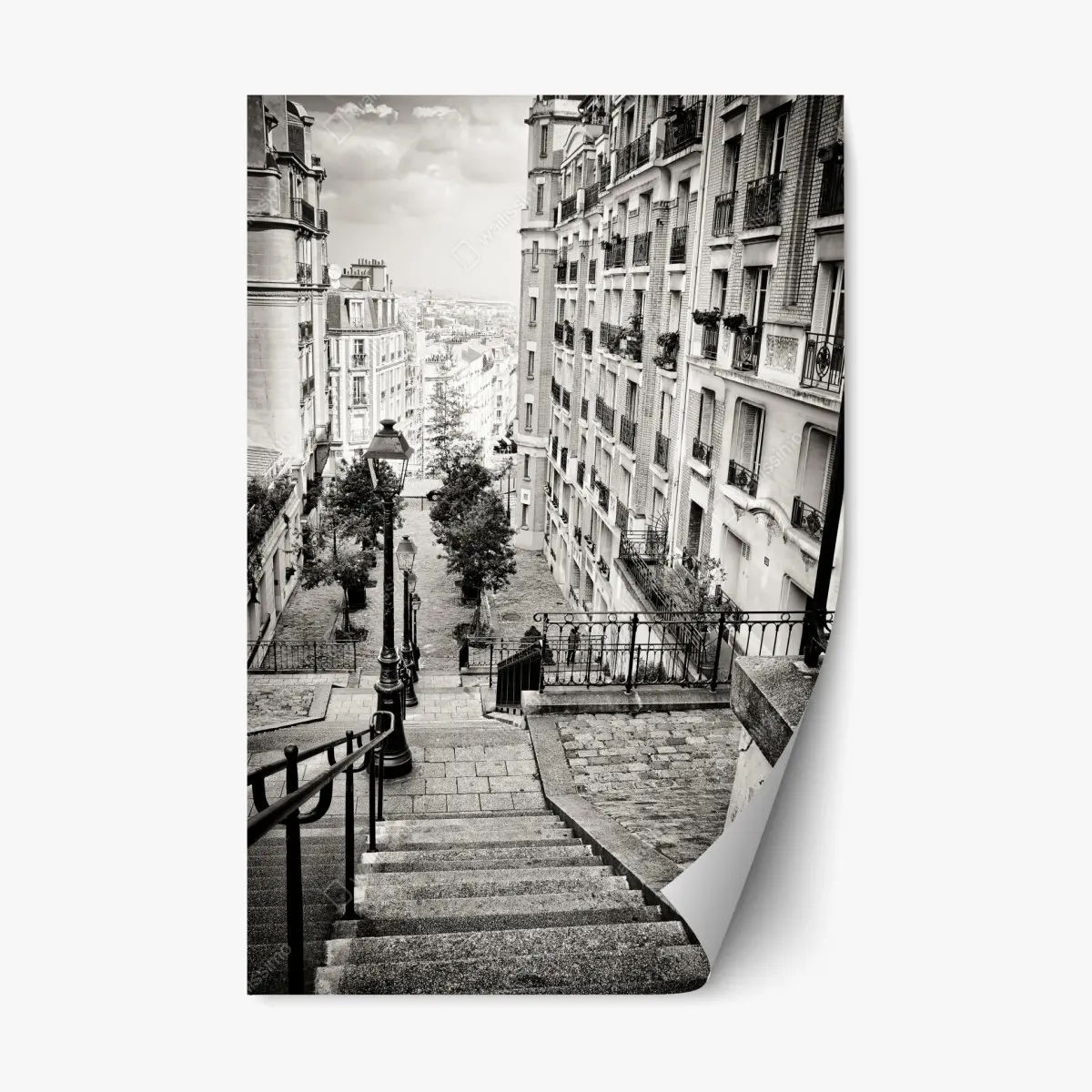 Adesivo riposizionabile scalinata di Parigi in bianco e nero • Wallissimo®