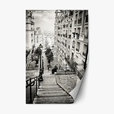 Adesivo riposizionabile scalinata di Parigi in bianco e nero • Wallissimo®