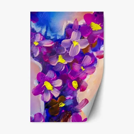 Adesivo riposizionabile composizione floreale viola a pennellate • Wallissimo®