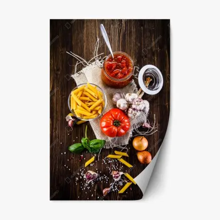Adesivo riposizionabile composizione rustica di ingredienti per la pasta • Wallissimo®