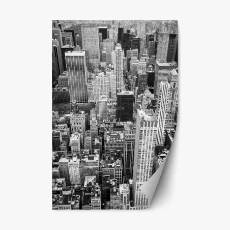 Adesivo riposizionabile vista aerea di Manhattan in bianco e nero • Wallissimo®