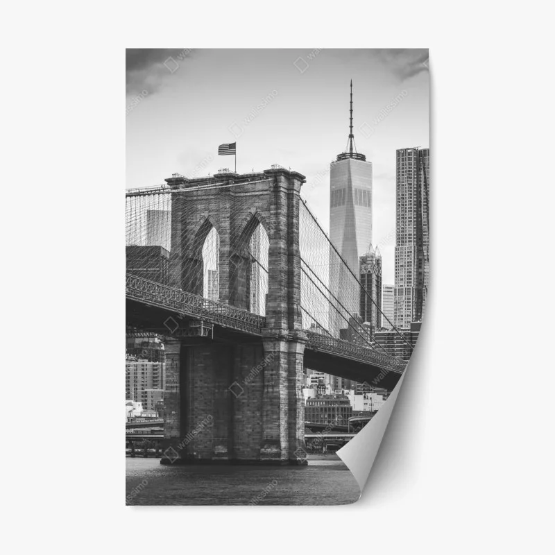 Adesivo riposizionabile ponte di Brooklyn e skyline di New York in bianco e nero