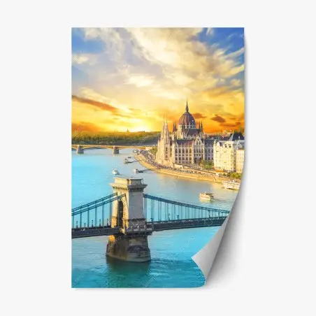 Adesivo riposizionabile tramonto sul Danubio a Budapest • Wallissimo®
