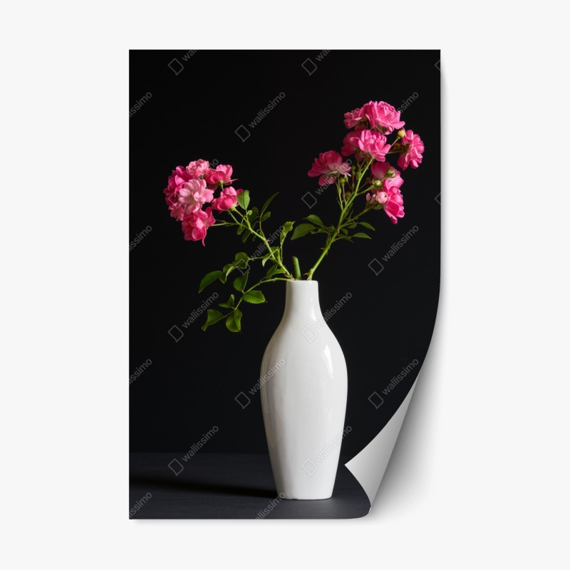 Adesivo riposizionabile bouquet rosa su vaso bianco