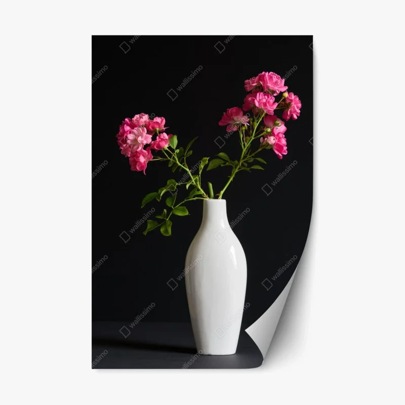 Adesivo riposizionabile bouquet rosa su vaso bianco