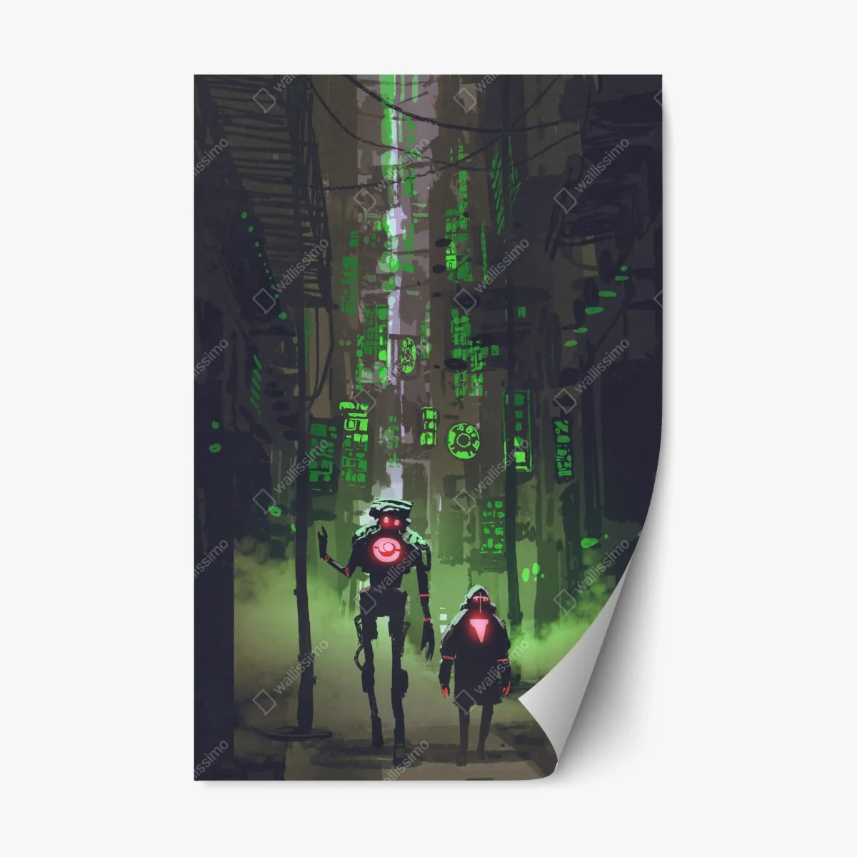 Adesivo riposizionabile vagabondi al neon nel vicolo cyberpunk • Wallissimo® Adesivo riposizionabile vagabondi al neon nel vicolo cyberpunk • Wallissimo®