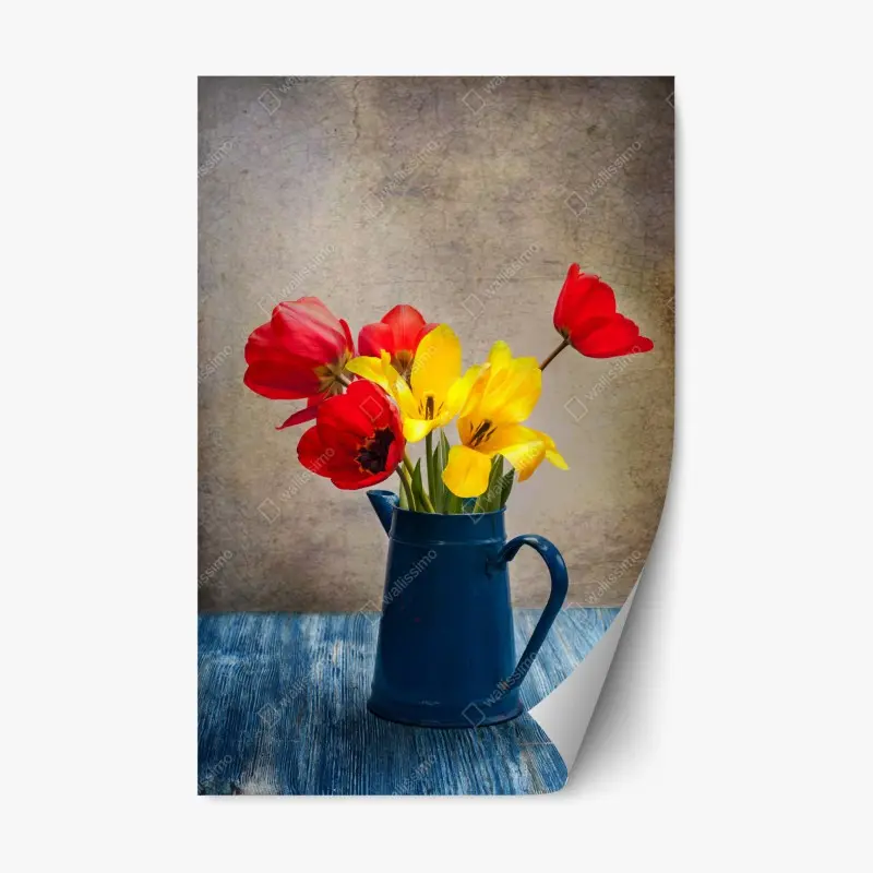 Adesivo riposizionabile bouquet di tulipani gialli e rossi su sfondo vintage