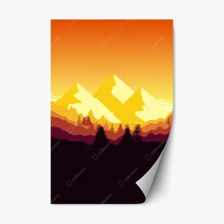 Adesivo riposizionabile tramonto dorato sulle montagne • Wallissimo®
