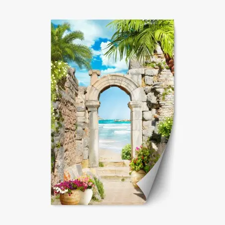 Adesivo riposizionabile arco sul mare turchese • Wallissimo®