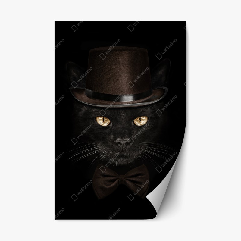 Adesivo riposizionabile gatto elegante con cappello a cilindro e papillon