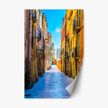 Adesivo riposizionabile scorcio di vicolo colorato al sole • Wallissimo®
