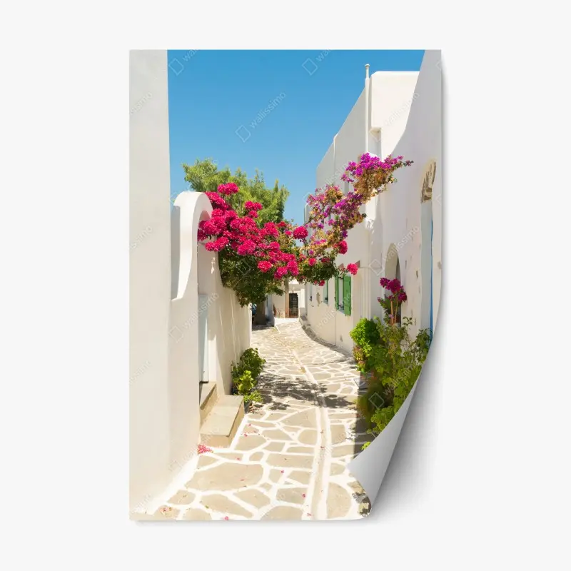 Adesivo riposizionabile angolo mediterraneo con bouganvillea in fiore