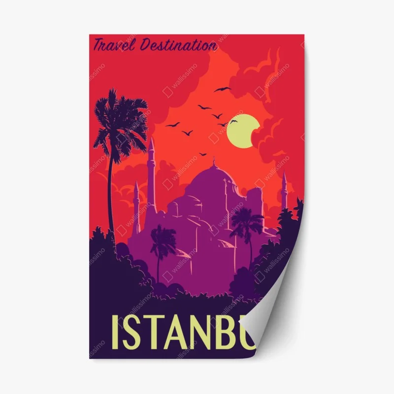 Adesivo riposizionabile tramonto a Istanbul: silhouette orientale