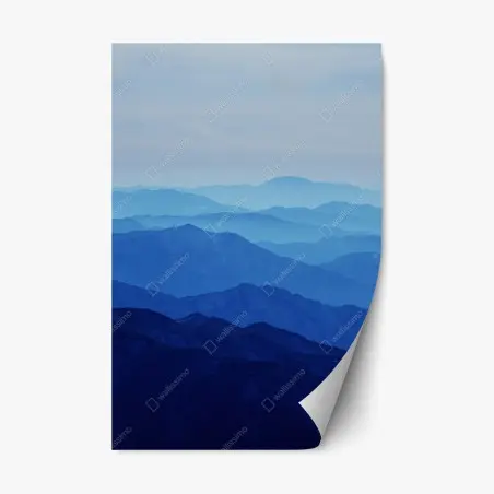 Adesivo riposizionabile orizzonte di montagne blu sfumate • Wallissimo®