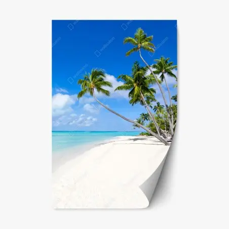 Adesivo riposizionabile oasi tropicale con palme e sabbia bianca • Wallissimo®