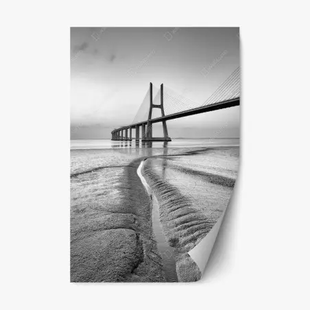 Adesivo riposizionabile ponte moderno e linea costiera in bianco e nero • Wallissimo®