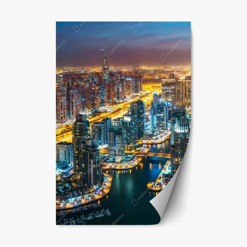 Adesivo riposizionabile vista notturna di Dubai Marina