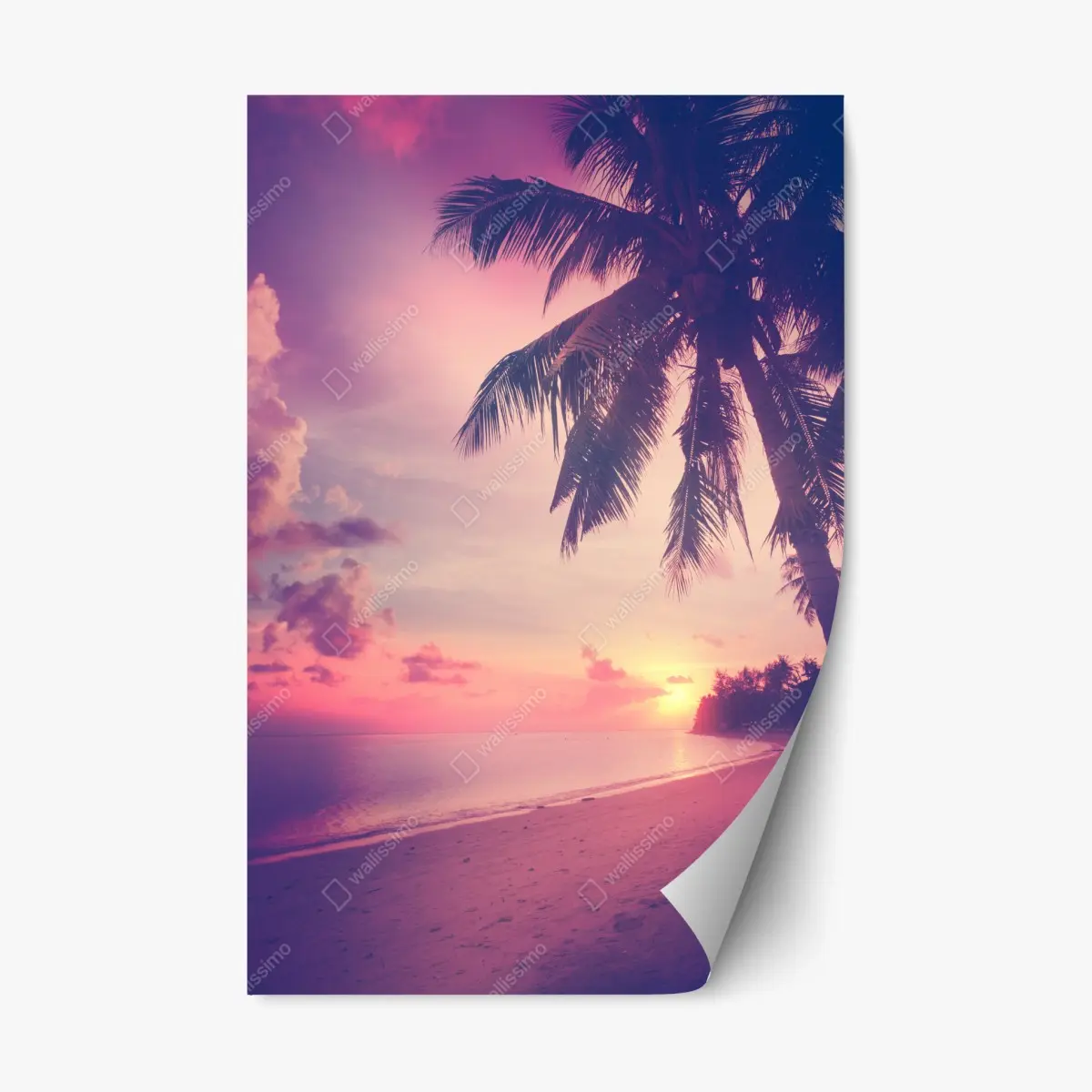 Adesivo riposizionabile tramonto tropicale con palme • Wallissimo®