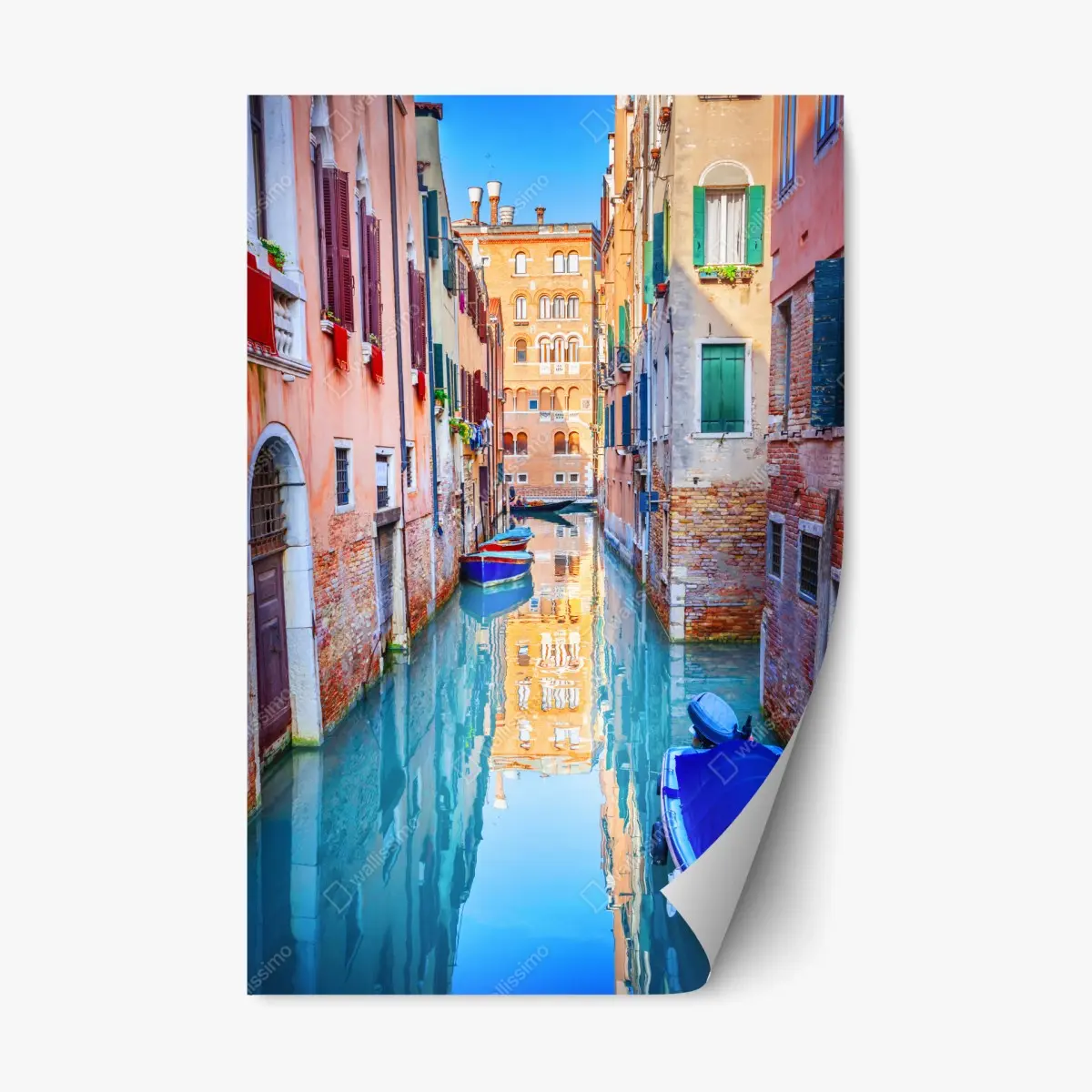 Adesivo riposizionabile scorcio di Venezia sul canale con barche colorate • Wallissimo®