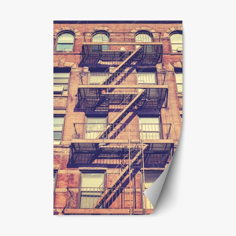 Adesivo riposizionabile facciata di New York con scale antincendio vintage