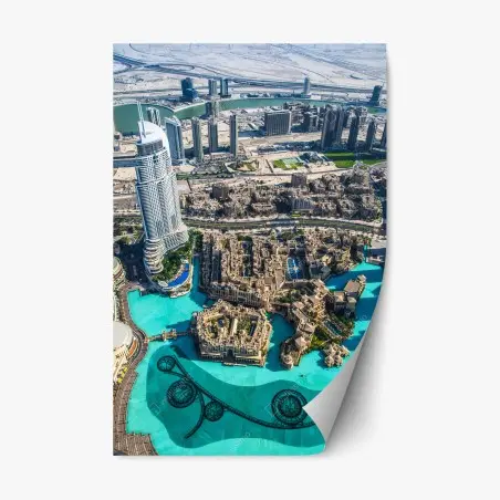 Adesivo riposizionabile panorama aereo di Dubai: skyline sul lago artificiale • Wallissimo®