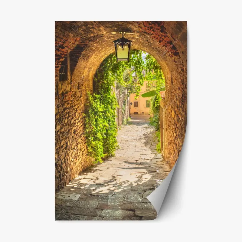 Adesivo riposizionabile vicolo medievale soleggiato in Toscana