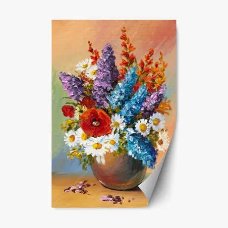 Adesivo riposizionabile bouquet vivace su sfondo pastello • Wallissimo®