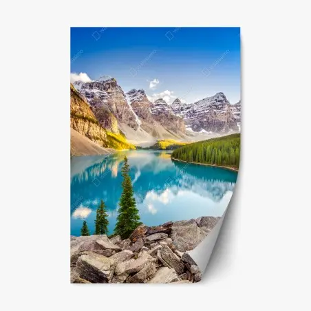 Adesivo riposizionabile riflessi turchesi di Moraine Lake al tramonto • Wallissimo®